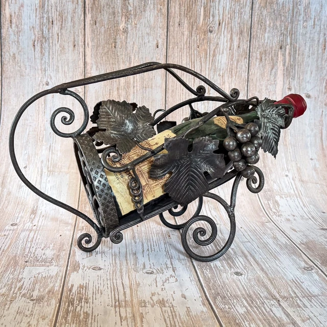 Porte-bouteille Et Bougeoir En Fer Forgé - Manufrance - XXème Siècle (1950) - Décor Raisin - Occasion