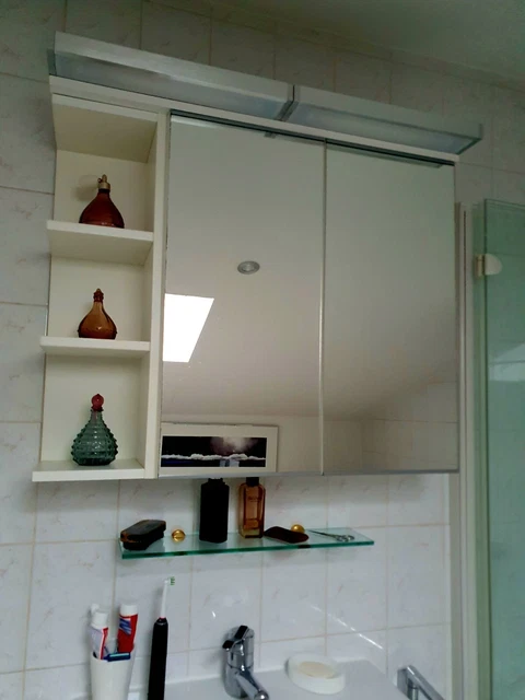 Armoire De Salle De Bain Avec Miroir ESituro - 60x58x16cm, 9 Compartiments, Blanc, Rangement Mural