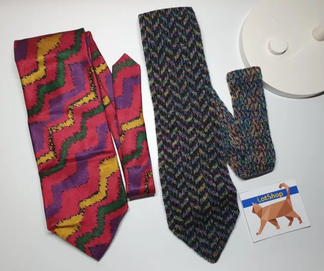 SET di 2 cravatte alla moda vintage Missoni Cravatte Italy Silk & Wool Retro
