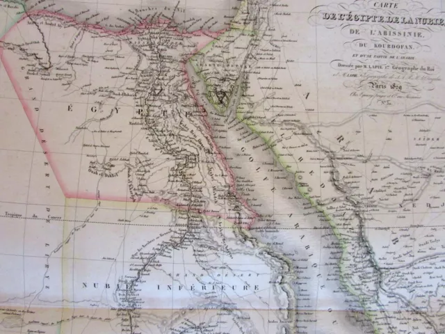 North Africa Egypt remarkable Mts. of the Moon shown! 1829 Lapie huge 2