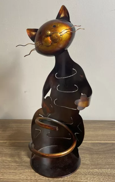 Cat Wine Bottle Holder Table Top Decor Metal Sculpture Wine Stand