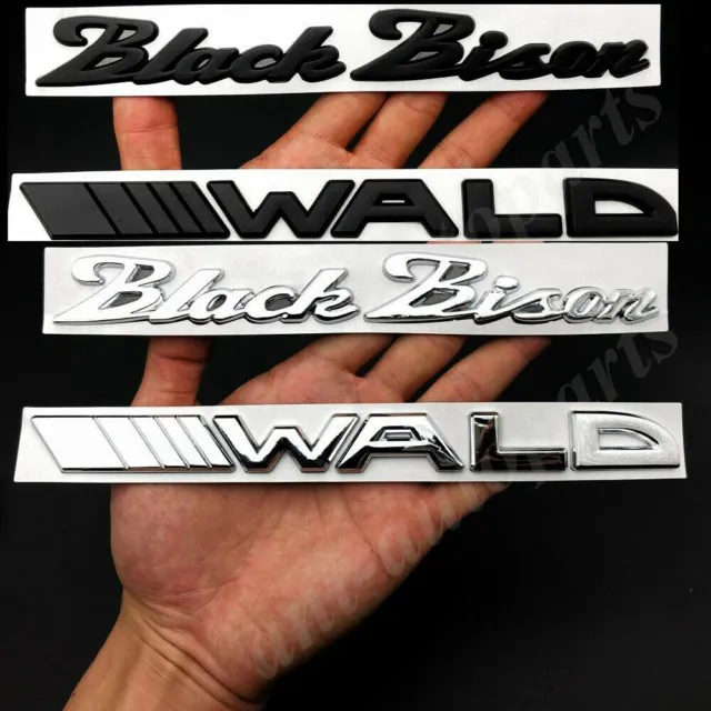 NEW 2 Metal 3D Chrome/Black Bison Wald Style Car Rear Emblem Badge Decal Sticker