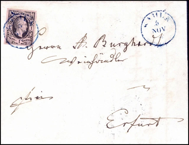 AD Sachsen Mi. 4IIa Bf., K1 blau KAHLA 5/11 61, gepr. + Fotoattest BPP (2868/41)
