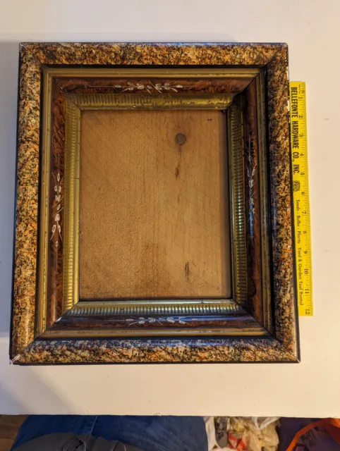 Antique Victorian Deep Well Picture Frame Walnut Gilded Pic Sz 8 X 10” Painting