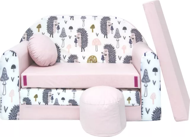 Pro Cosmo Canapé lit avec Pouf pour Enfants Gris mousse d'ameublement Velour