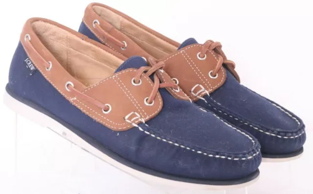 J. Crew AW681 Navy Blue 2-Eye Slip-On Canvas Boat Loafer Jcrew Shoes Men's US 9