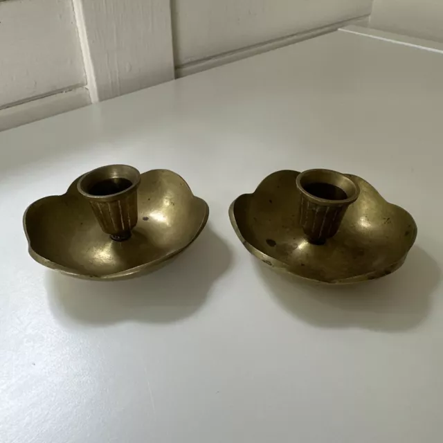 Vintage Brass Candle Holders Two Small Candlesticks 2