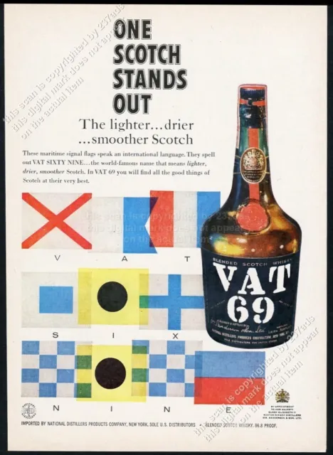 1958 Vat 69 Scotch whisky yachting nautical flags photo vintage print ad