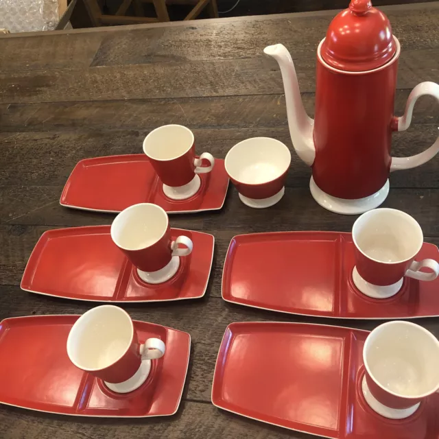 Rare Carlton Ware Mid Century Modern Tea and Snack Tray Set 12 Piece Red England