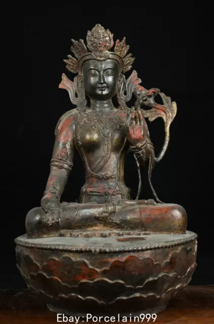 17 " China Tibetan Pure Copper Gilt White Tara Kwan-Yin Guan Yin Buddha Statue