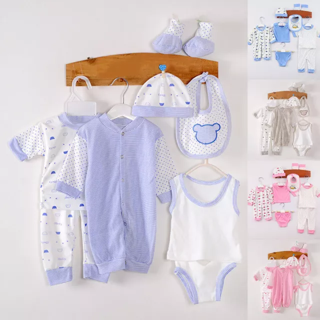 8PCS Newborn Infant Baby Bodysuit Playsuit Romper Hat Scarf Outfit Clothes Set