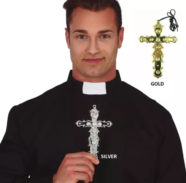 Fancy Dress Ornate Cross 2 Colours Nun's Cross Vicar Priest Nun Crucifix New fg