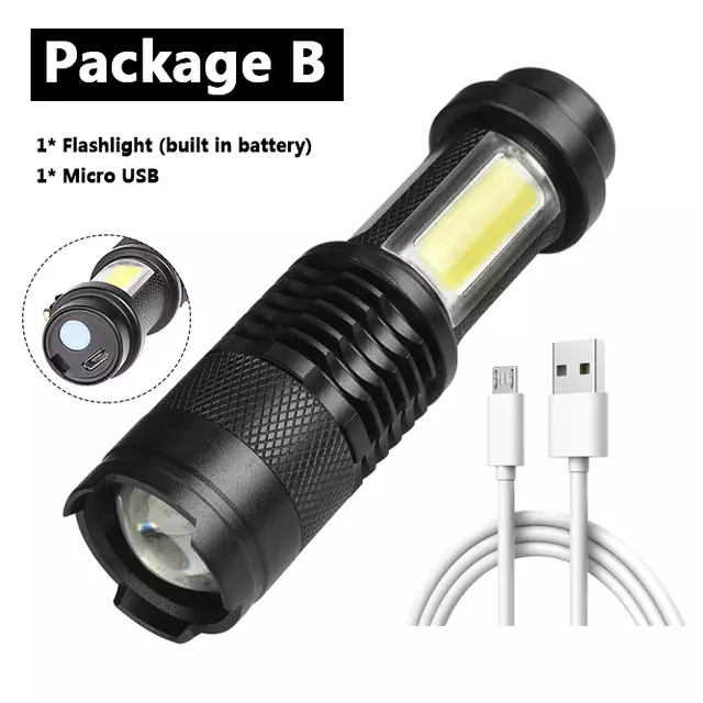 8000LM +COB LED Flashlight USB Rechargeable Torch Zoom Light Battery