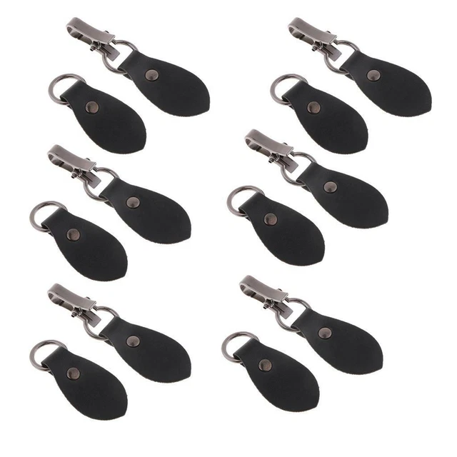 6 SETS schwarze Leder Kipptaste Silber Metall Haken Duffle Mantel Verschluss