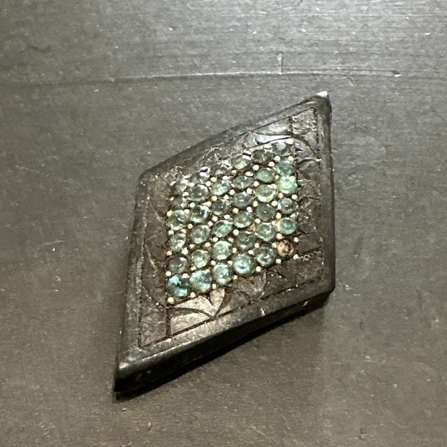 Broche Fantaisie Ancienne Style Art Nouveau/Art Déco, Métal Argenté Et Strass - Occasion