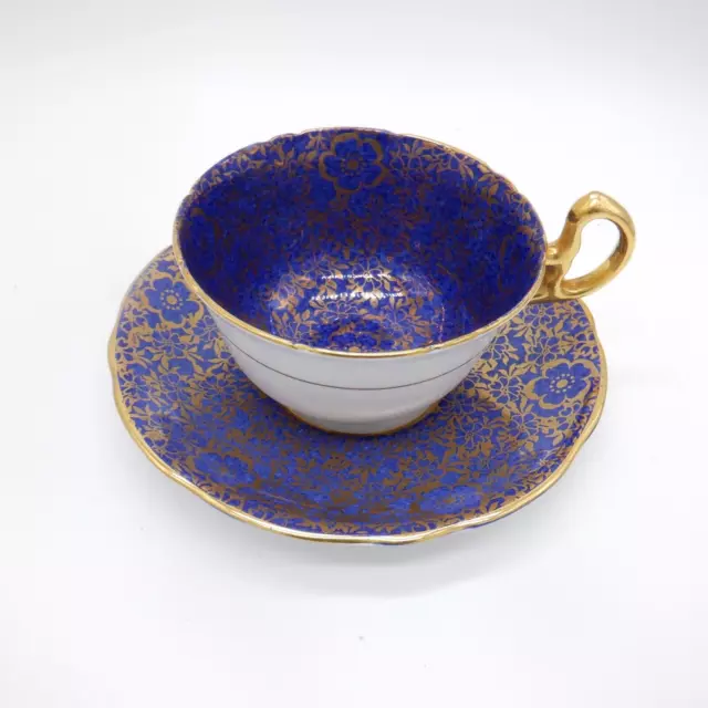 Vintage Royal Stafford Cobalt Blue And Gold Teacup & Saucer