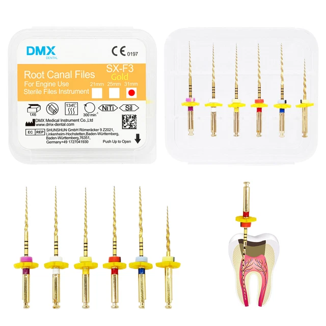 DMX Dental Endo Rotary Root Canal Files NITI Gold Taper SX-F3 31mm 6pcs/pack