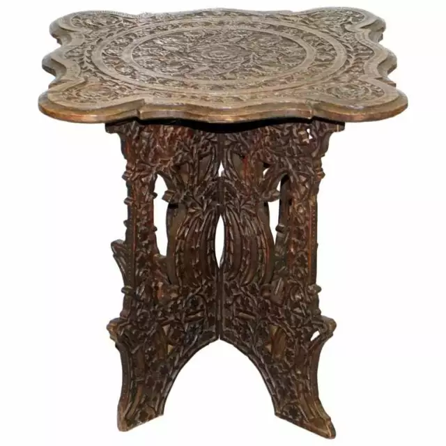 Anglo Burmese Hand Carved 19Th Century Rosewood Antique Side End Lamp Wine Table
