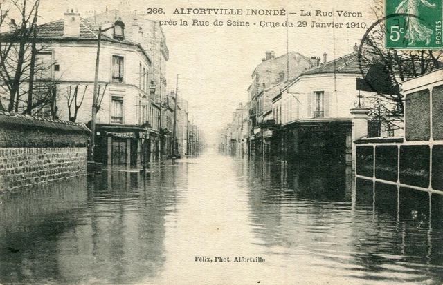Carte ALFORTVILLE inondé La rue Véron près rue de Seine Crue du 29 Janvier 1910