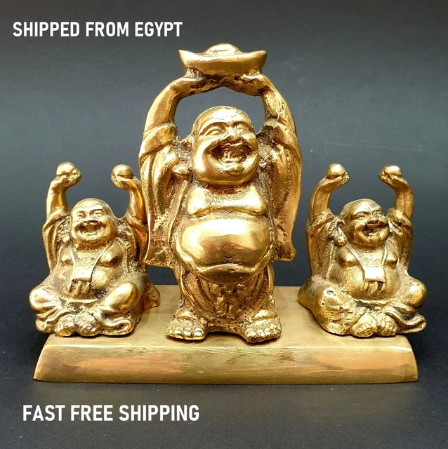 Heavy Chinese Buddhism Brass Wealth Money Lucky Happy Laughing Buddha Statue