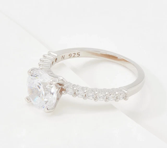 Diamonique CZ Round Prong Bridal Band Ring Size 5 Sterling Silver