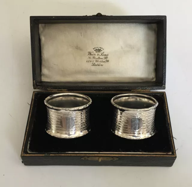 Antique Cased Pair of Silver Napkin Rings, Birmingham 1926, Henry Morton