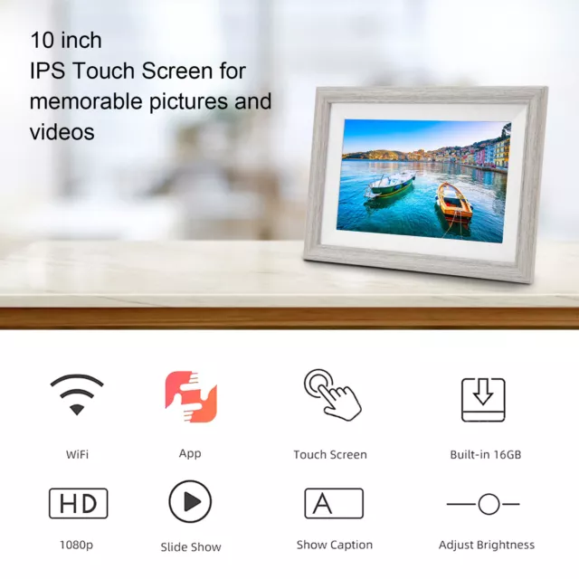 Digital Picture Frame White 10in WiFi Video Picture Transmission Touch Screen AU