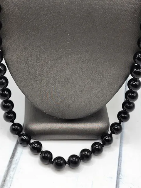 Vintage Monet Black Glass Knotted Beaded Necklace 30"