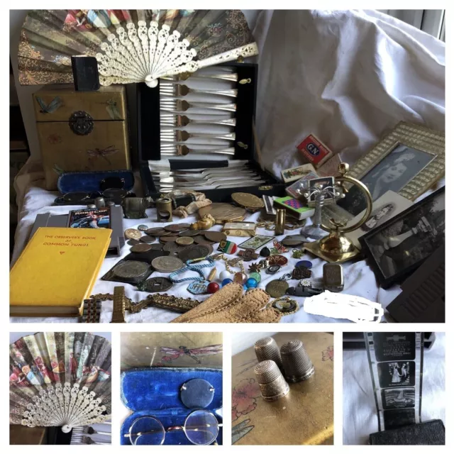 Job Lot Of Antique Vintage Curious &Collectables Inc,Sterling Silv, Coins,Badges