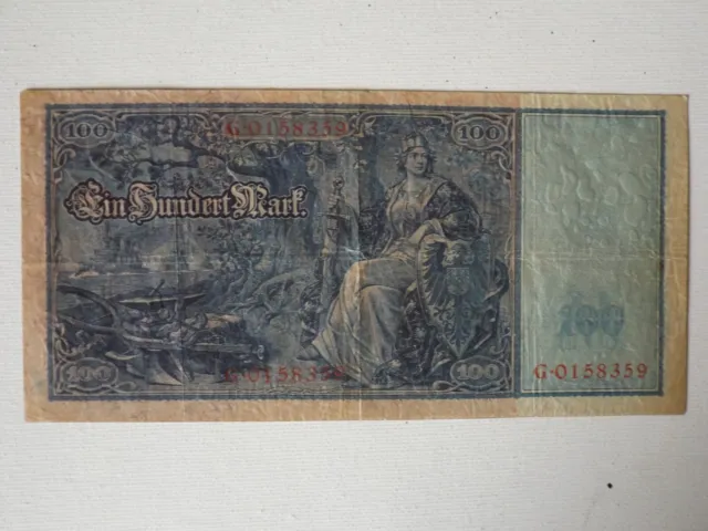 Reichsbanknote 100 Mark / G 0158359 / Berlin 21.April 1910 / Motiv Germania