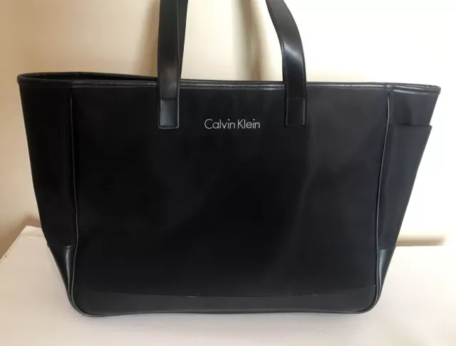 Calvin Klein Black Nylon Tote Shopper Comp Shoulder Bag Large 16 X 12