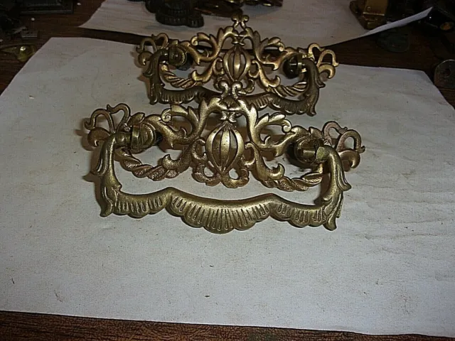 Set Of Two Vintage Solid Brass Dresser Pulls