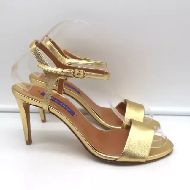 Ralph Lauren Collection Sandals Gold Metallic Leather Size 37.5 Ankle Strap Heel 3