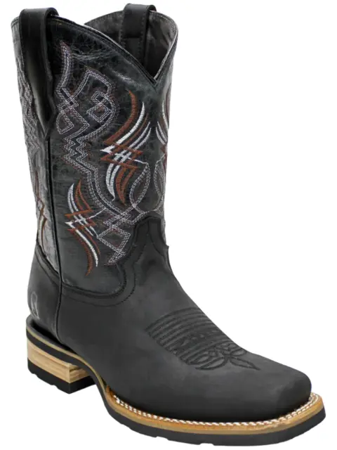 Mens Genuine Leather Western Square Toe Black Boots - Quality Handcrafted Boots