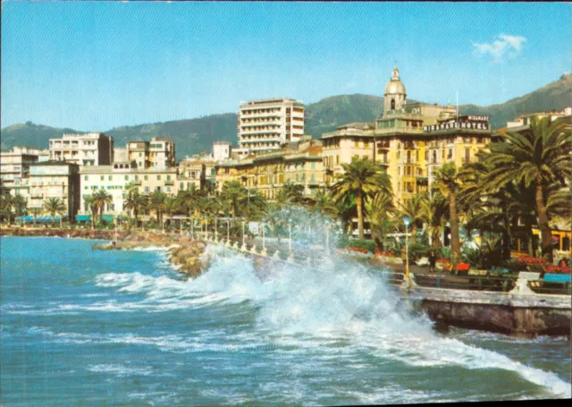 Rapallo Italy Postcard. Vintage 1980s Hotels Skyscrapers Sea Riviera