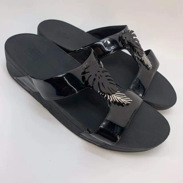 FitFlop Lottie Jungle Leaf Black Slide Sandals Size US 9 EU 41 (A8)