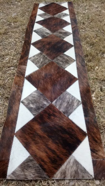 NEW COWHIDE TABLE RUNNER PATCHWORK CARPET AREA RUG LEATHER cow hide BRINDLE Wow