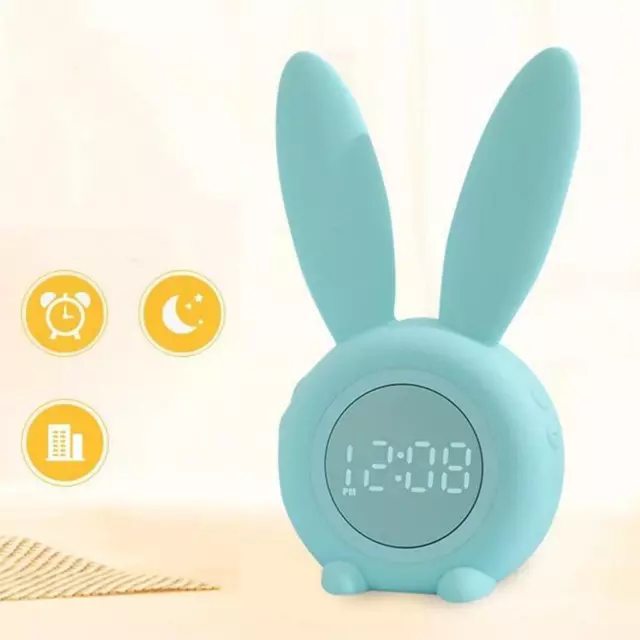 Lovely Rabbit Kids Alarm Clock Children Smart Sleep Wake Up Trainer Night Lamp