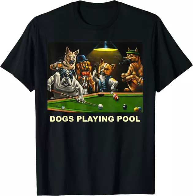 NEW LIMITED Dogs Playing Pool Art Work Puppies Snooker Pocket Billiards T-Shirt