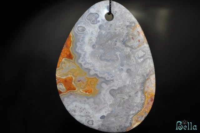 40x55x6mm Beautiful~ Mexican LAGUNA LACE AGATE Large Pear Focal Pendant G0684