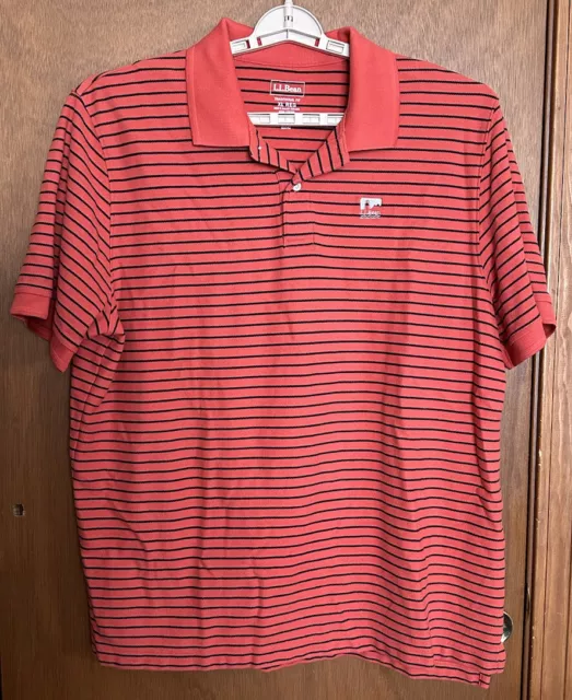 L.L. BEAN MENS XL Logo Polo Shirt Red Navy Striped Short Sleeve Outdoor ...
