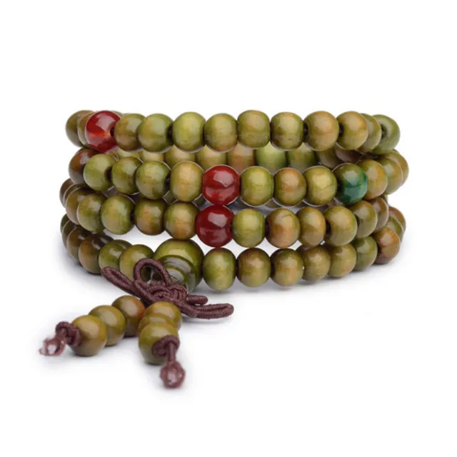 Mala bracelet bois de santal bouddha 108 perles bois prière perles vert