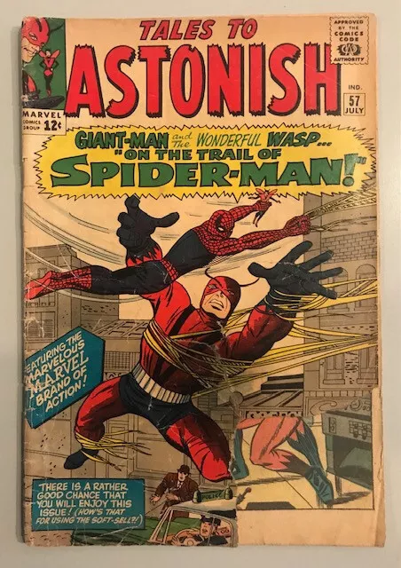 TALES TO ASTONISH #57 EARLY SPIDER-MAN x OVER  MARVEL COMICS KEY, 1964 F/G