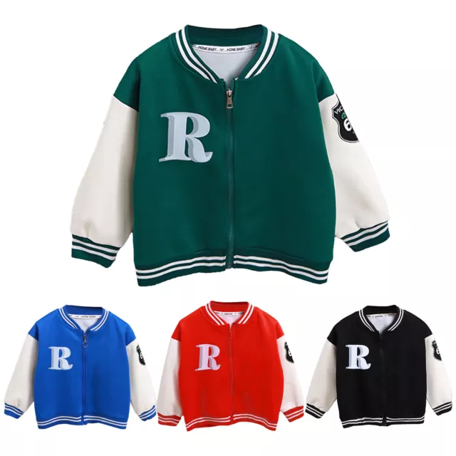 Boys Girls Coat Themal Jacket Constral Color Outerwear Baseball Sweatshirts