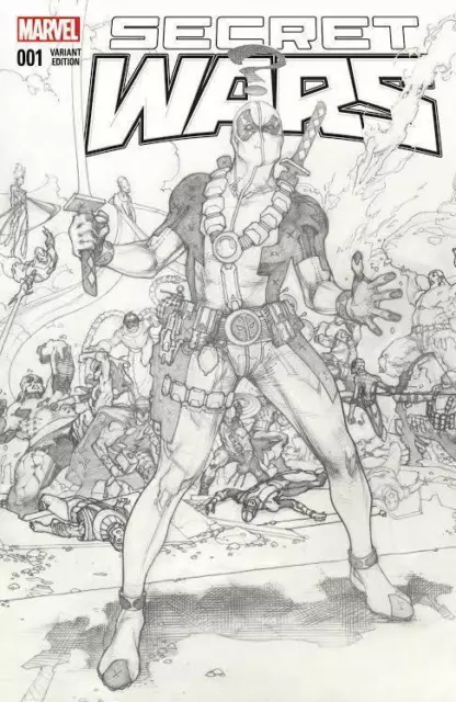 Secret Wars #1 Forbidden Planet Deadpool B&W Sketch Cover Homage #8 Variant