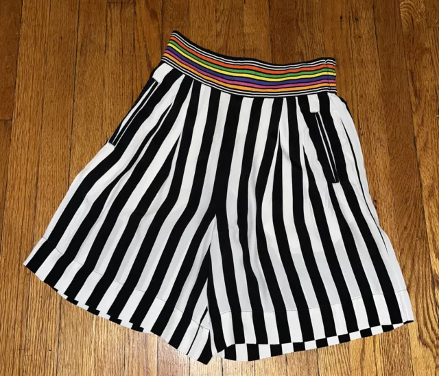 Vintage 80s Platinum Petite Black White Dorothy Schooler Stripe Shorts 2 Rainbow