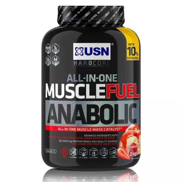 USN Muscle Fuel Proteine Corporeo Costruttore Pacchetto Polvere Anabolizzante Fragola 2,2 kg