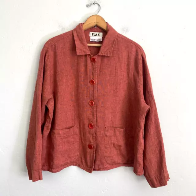 Flax Linen Top Shirt Women Size Small Dusty Pink Long Sleeve Button Down Boxy