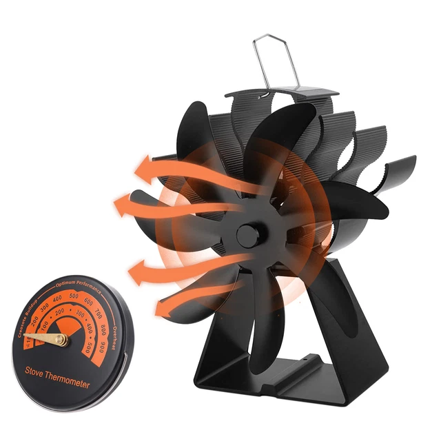 7 Blades Trapezoid Fireplace Fan Heat Powered Wood Burning Stove Fans (Black)