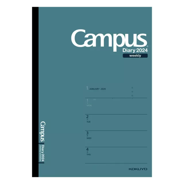 KOKUYO CAMPUS DIARY Notebook 2024 A5 Weekly Holi Zontal Left Dark Green